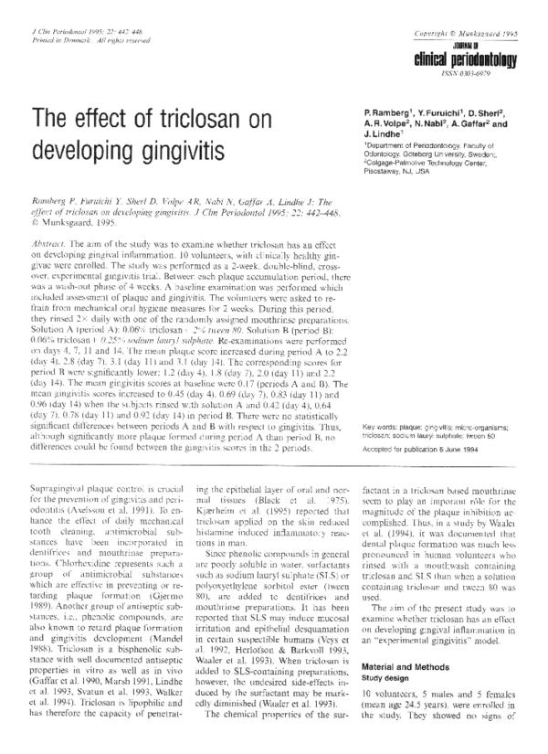 (PDF) The effect of triclosan on developing gingivitis abdul gaffar