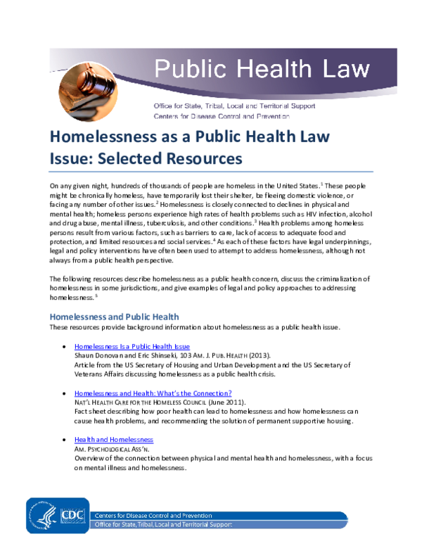 (PDF) Homelessness as a public health law issue : selected resources