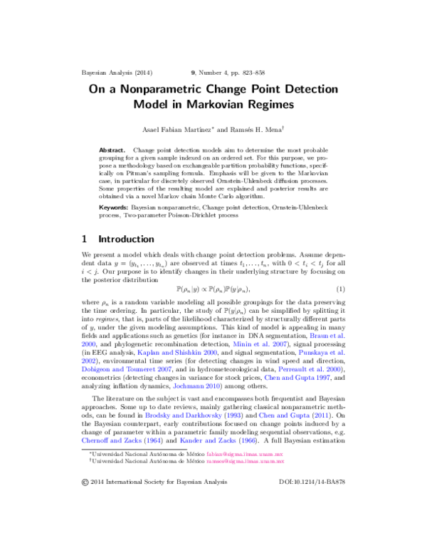 (PDF) On a Nonparametric Change Point Detection Model in Markovian Regimes