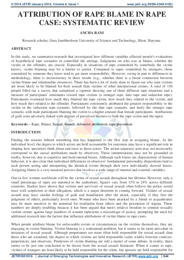 (PDF) ATTRIBUTION OF RAPE BLAME IN RAPE CASE: SYSTEMATIC REVIEW
