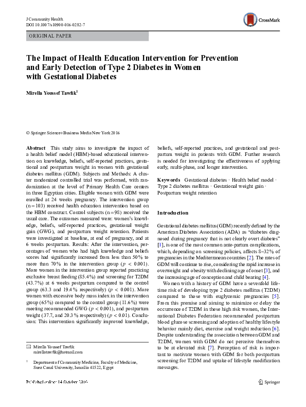 (PDF) The Impact of Health Education Intervention for Prevention and ...