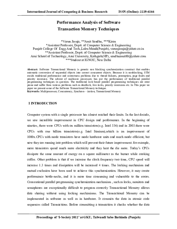 (PDF) Performance Analysis of Software Transaction Memory Techniques