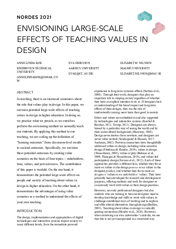 (PDF) Envisioning large-scale effects of teaching values in design