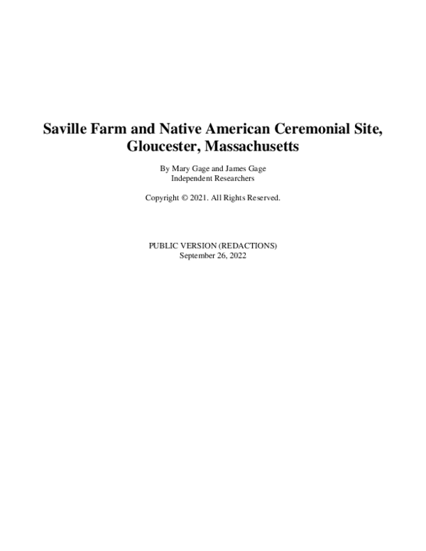 (PDF) Saville Farm and Native American Ceremonial Site, Gloucester