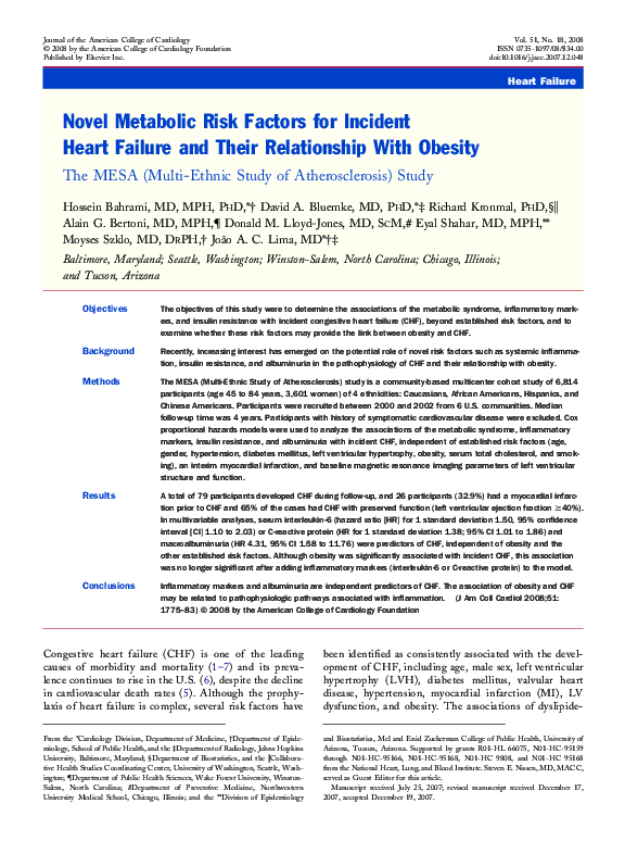 (PDF) Novel Metabolic Risk Factors for Incident Heart Failure and Their ...