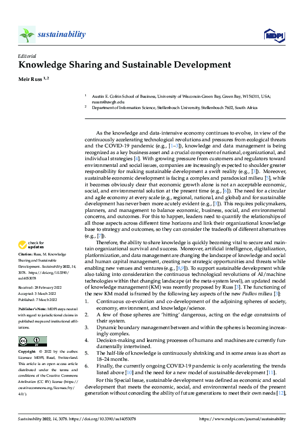 (PDF) Knowledge Sharing and Sustainable Development