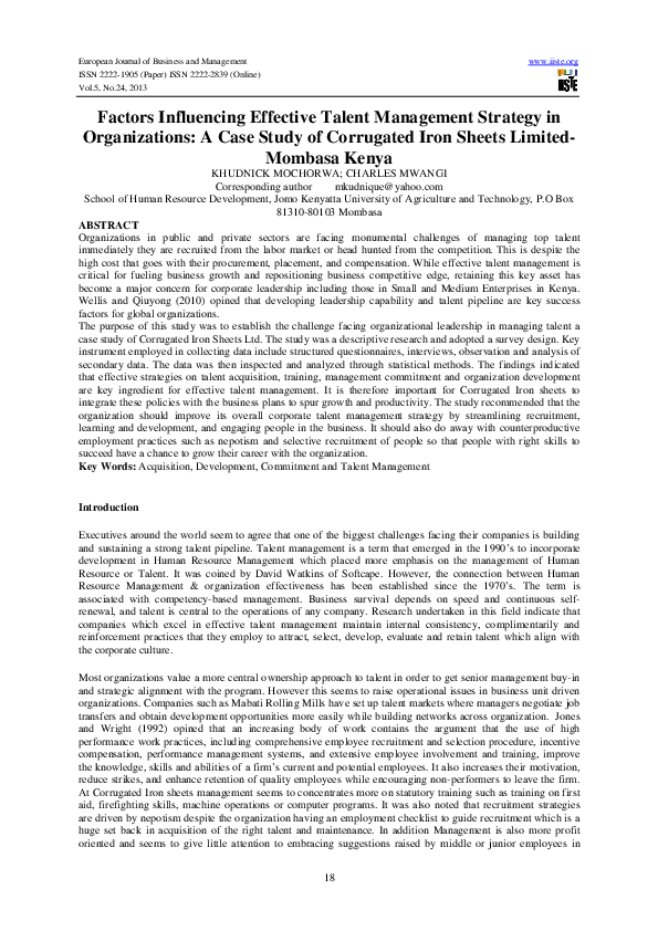 (PDF) Factors Influencing Effective Talent Management Strategy in