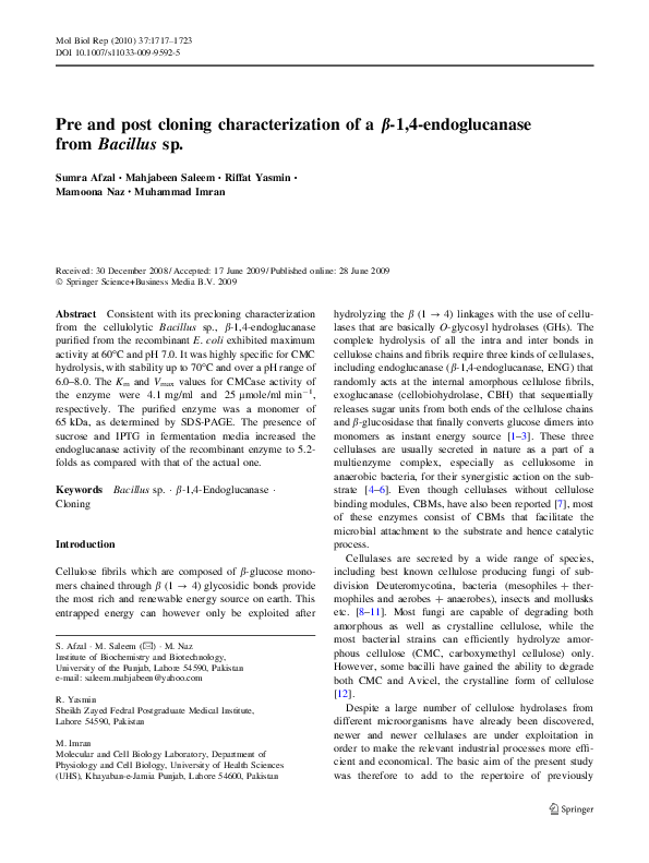 (PDF) Pre and post cloning characterization of a β-1,4-endoglucanase ...