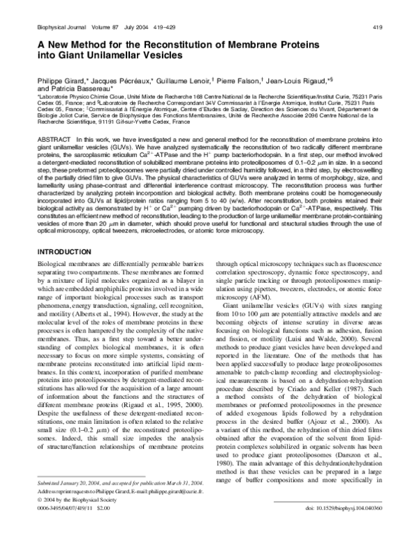 (PDF) A New Method for the Reconstitution of Membrane Proteins into ...