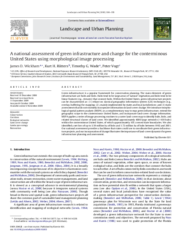 (PDF) A national assessment of green infrastructure and change for the ...