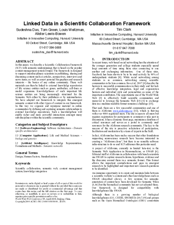 (PDF) Linked data in a scientific collaboration framework