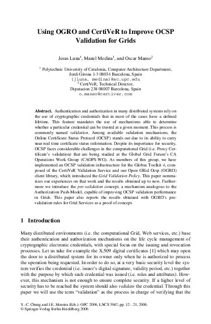 (PDF) Using OGRO and CertiVeR to improve OCSP validation for Grids