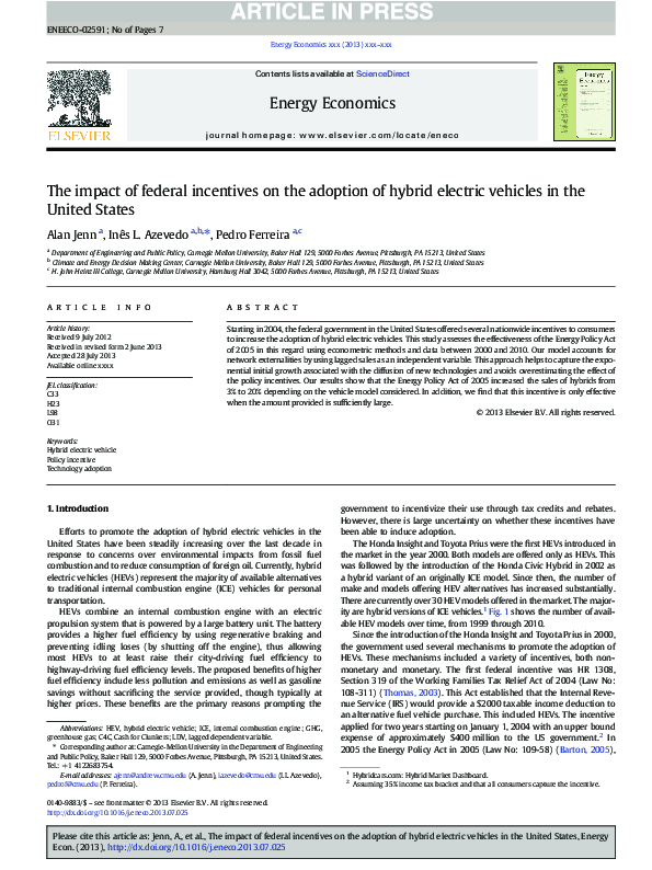 (PDF) The impact of federal incentives on the adoption of hybrid ...