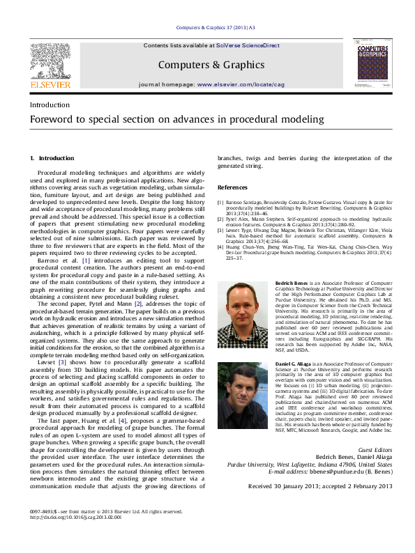 (PDF) Foreword to special section on advances in procedural modeling