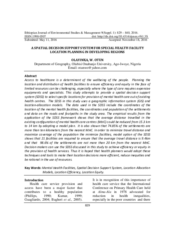 (PDF) A spatial decision support system for special health facility ...