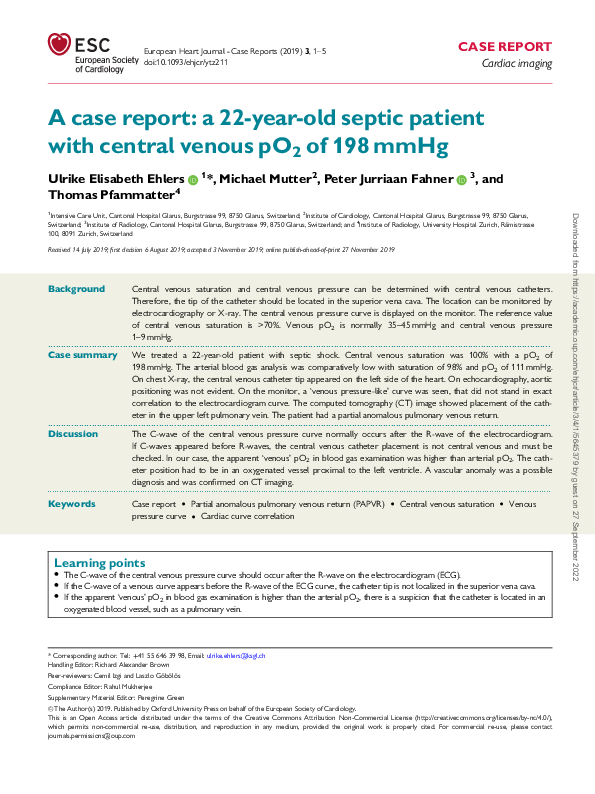 (PDF) A case report: a 22-year-old septic patient with central venous ...