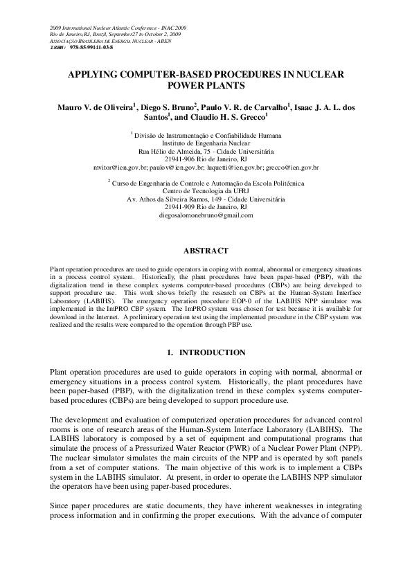 (PDF) Applying Computer-Based Procedures in Nuclear Power Plants