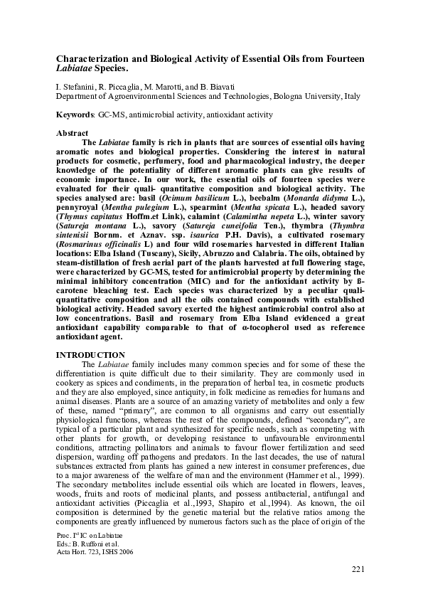 (PDF) Characterization and biological activity of essential oils from ...