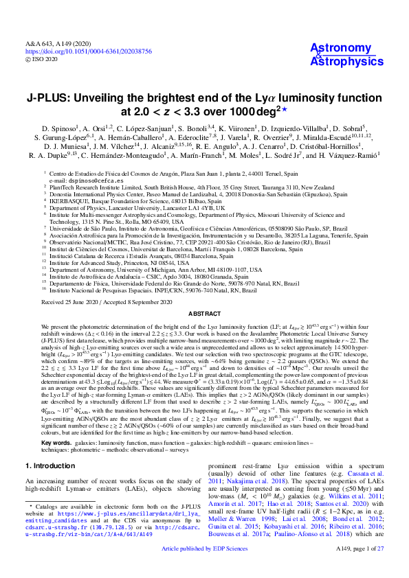 (PDF) J-PLUS: Unveiling the brightest end of the Lyα luminosity ...