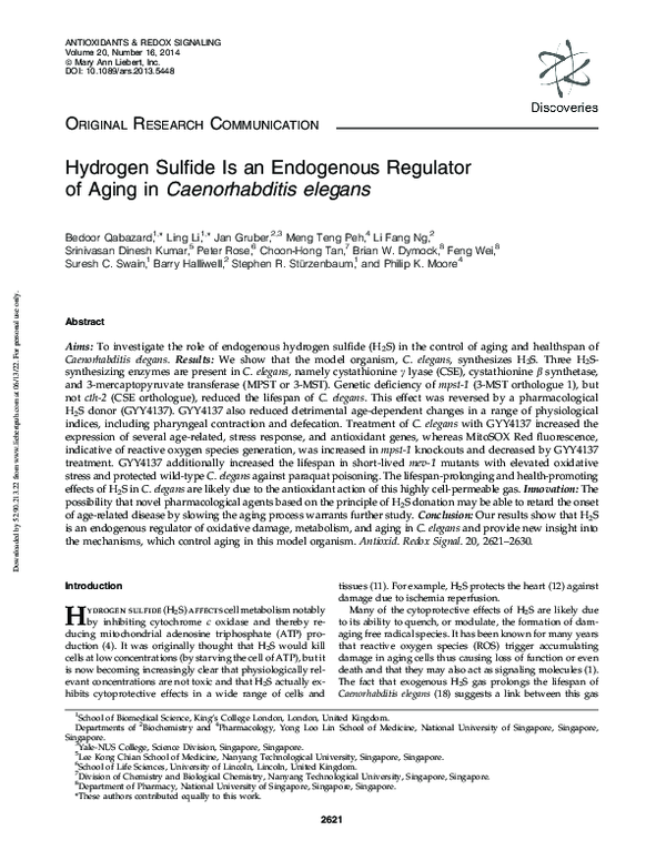 (PDF) Hydrogen Sulfide Is an Endogenous Regulator of Aging in ...