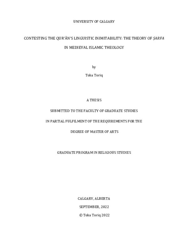 (PDF) CONTESTING THE QURʾĀN’S LINGUISTIC INIMITABILITY: THE THEORY OF ...