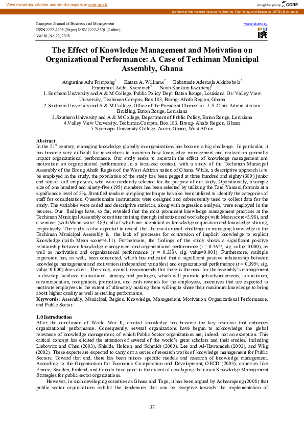 (PDF) The Effect of Knowledge Management and Motivation on ...