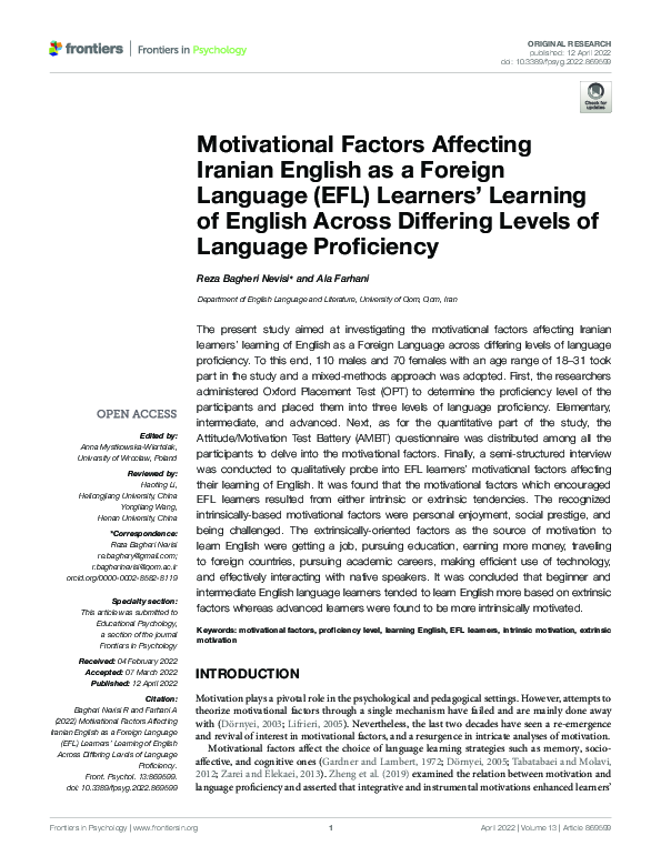 Pdf Motivational Factors Affecting Iranian English As A Foreign Pdf Motivational Factors Affecting Iranian English As A Foreign