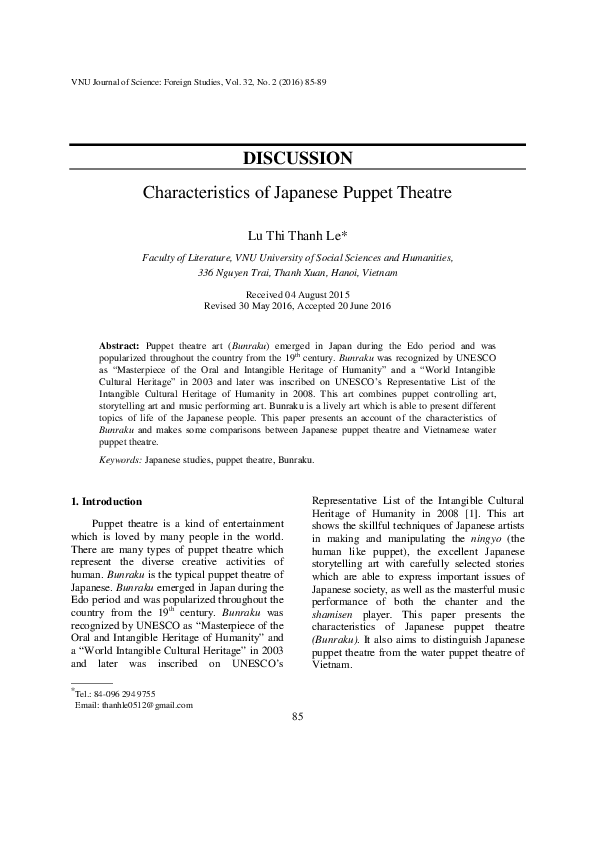 (PDF) Characteristics of Japanese Puppet Theatre Lu Thi Thanh Le
