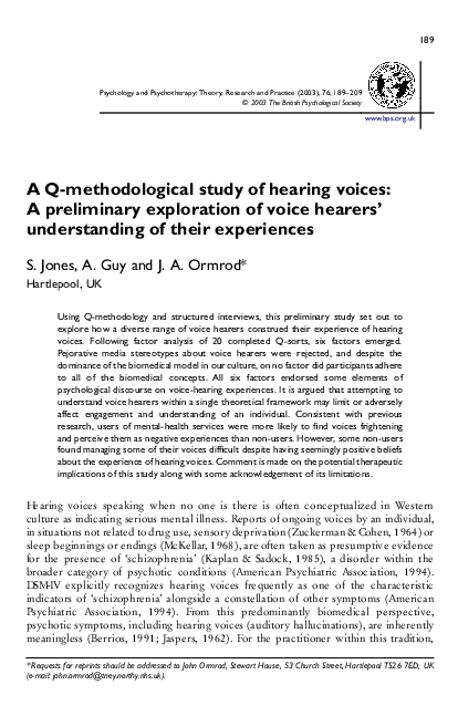 (PDF) A Q-methodological study of hearing voices: A preliminary ...