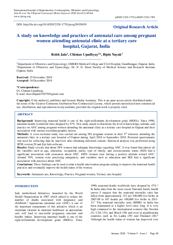 (PDF) A study on knowledge and practices of antenatal care among ...