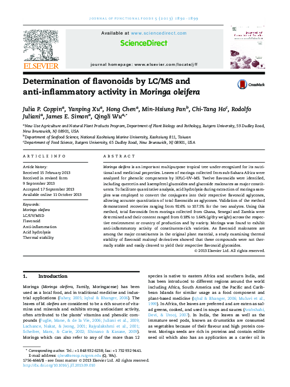 (PDF) Determination of flavonoids by LC/MS and antiinflammatory