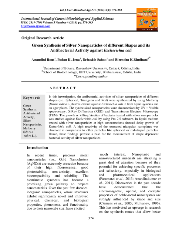 (PDF) Green Synthesis of Silver Nanoparticles of different Shapes and ...