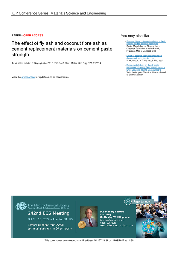 (PDF) The effect of fly ash and coconut fibre ash as cement replacement ...