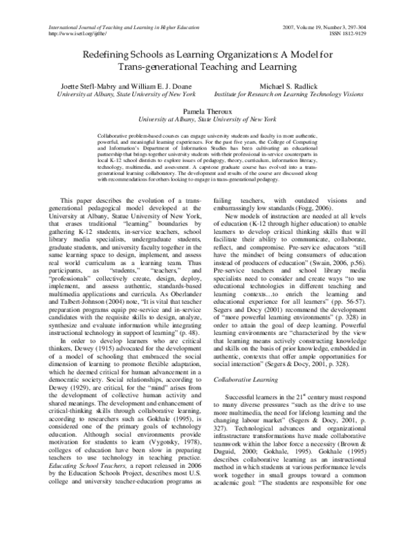 (PDF) Redefining Schools As Learning Organizations: A Model for Trans ...