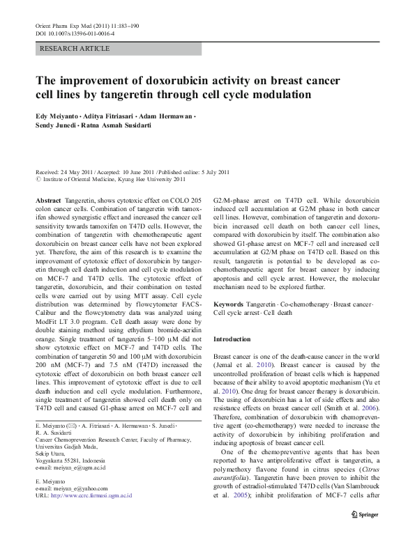 (PDF) The improvement of doxorubicin activity on breast cancer cell ...