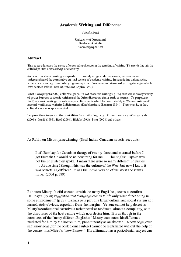 (PDF) Academic writing and difference