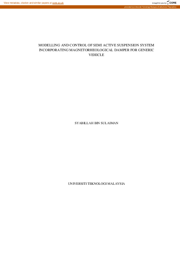 (PDF) Modelling and control of semi active suspension system
