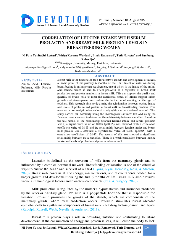 (PDF) Correlation of Leucine Intake with Serum Prolactin and Breast ...
