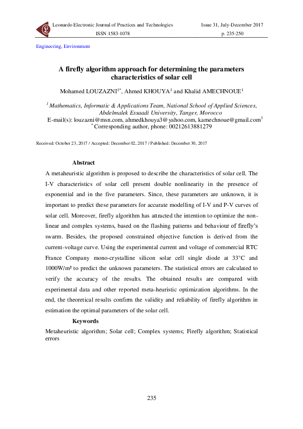 (PDF) A firefly algorithm approach for determining the parameters ...