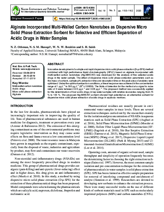 (PDF) Alginate Incorporated Multi-Walled Carbon Nanotubes as Dispersive ...