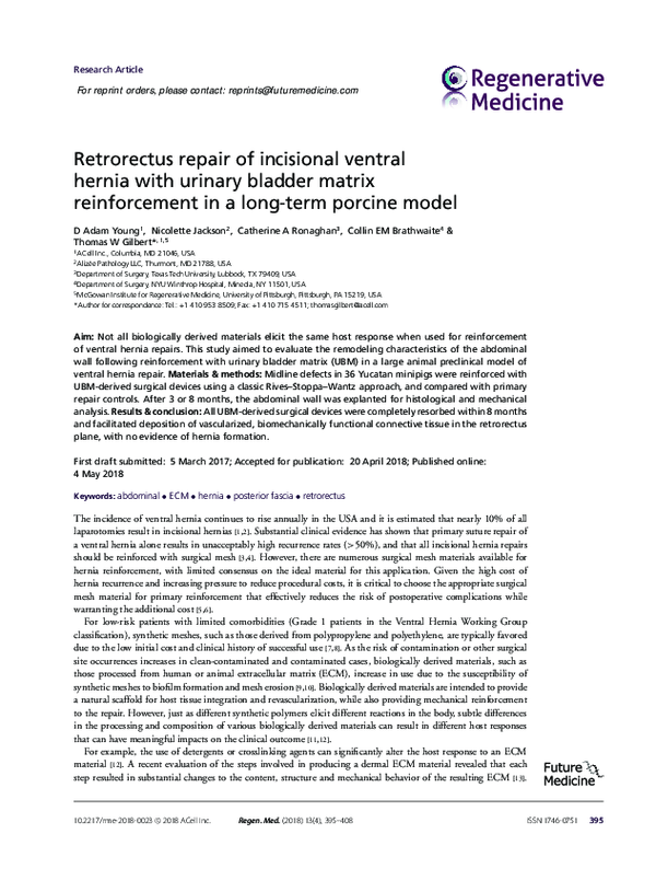(PDF) Retrorectus repair of incisional ventral hernia with urinary