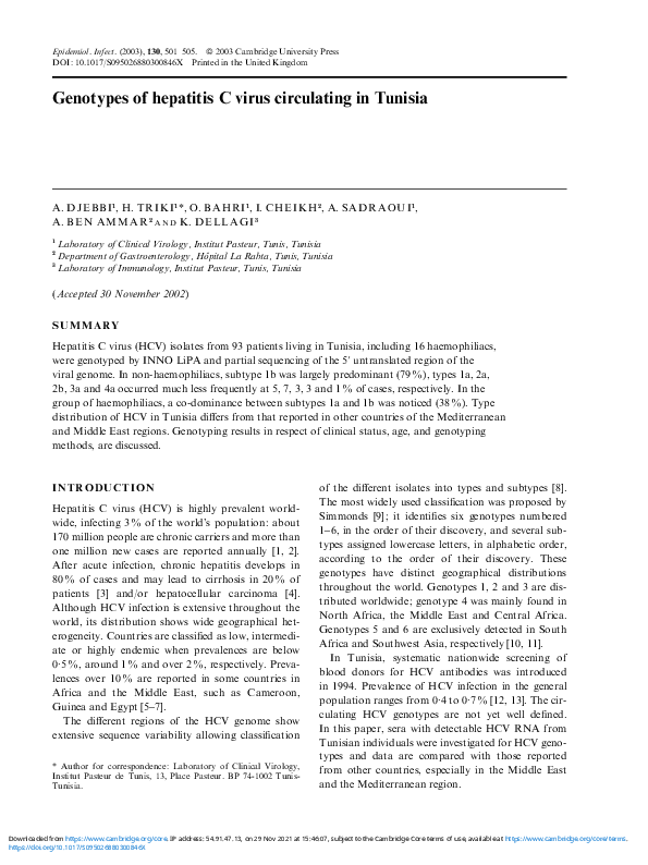 (PDF) Genotypes of hepatitis C virus circulating in Tunisia