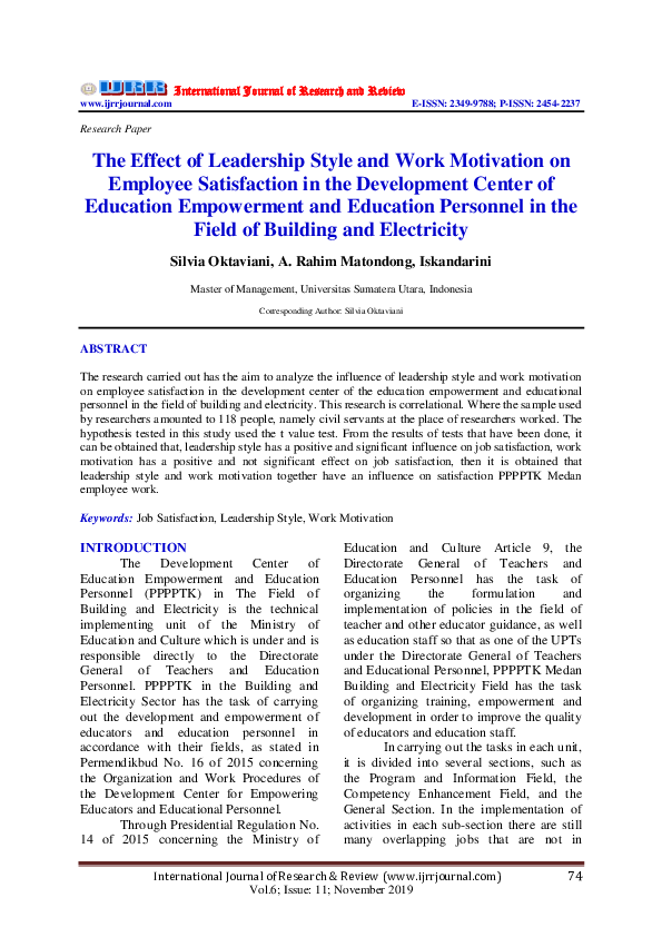 (PDF) The Effect of Leadership Style and Work Motivation on Employee's ...