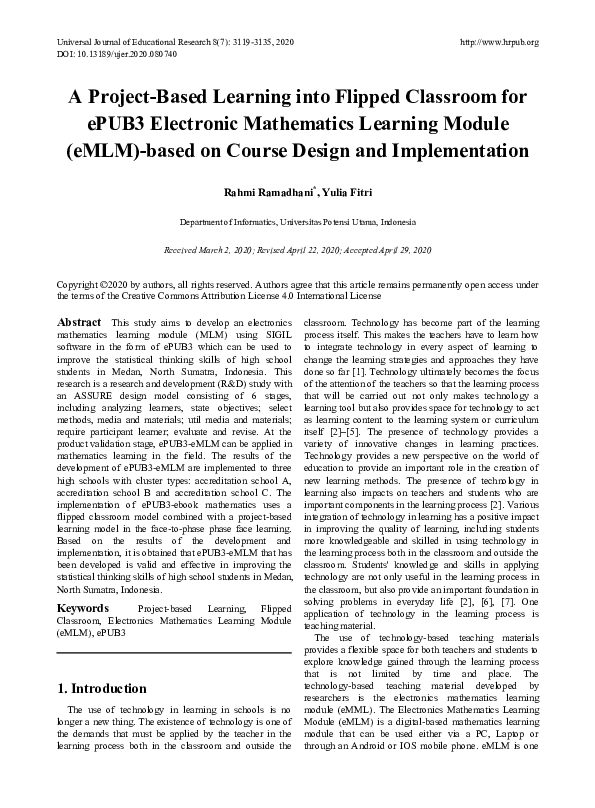 (PDF) A Project-Based Learning into Flipped Classroom for ePUB3 ...
