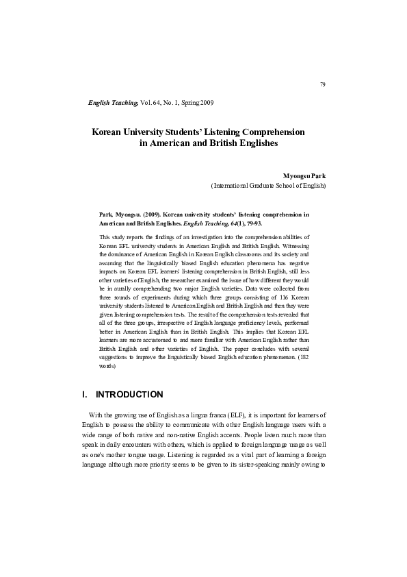 (PDF) Korean University Students’ Listening Comprehension in American ...