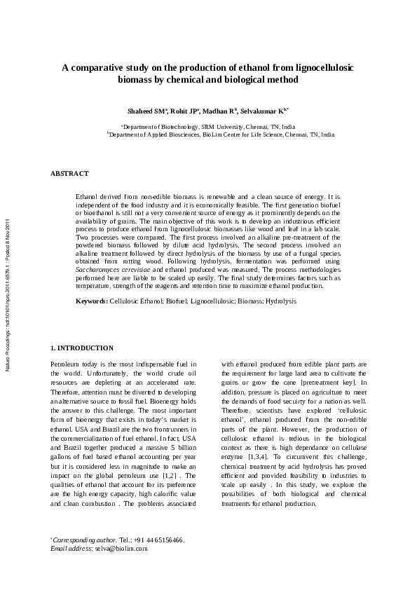 (PDF) A comparative study on the production of ethanol from ...