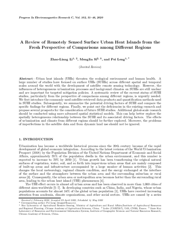 (PDF) A Review of Remotely Sensed Surface Urban Heat Islands from the ...