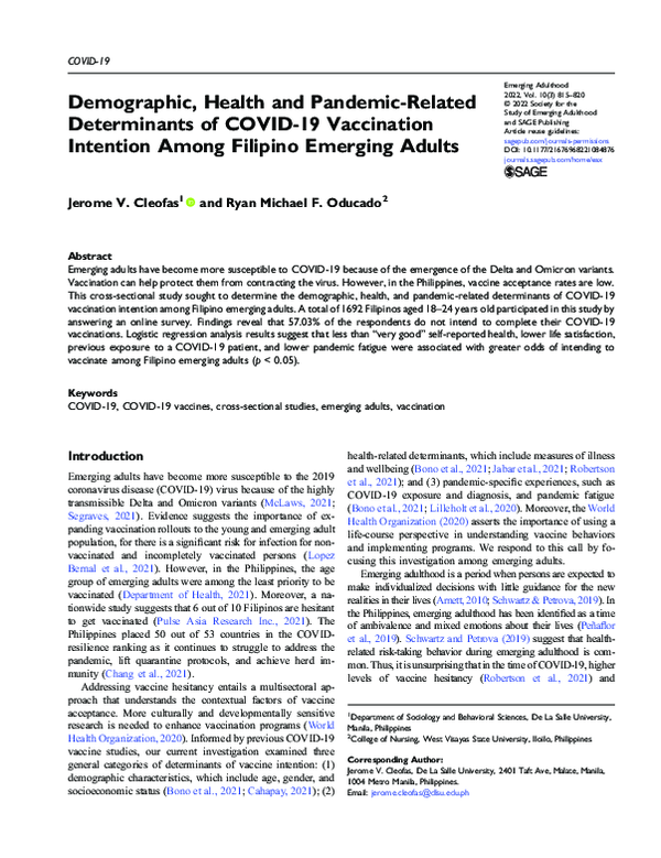 (PDF) Demographic, Health and Pandemic-Related Determinants of COVID-19 ...