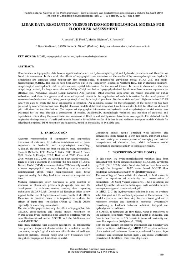 (PDF) Lidar Data Resolution Versus Hydro-Morphological Models for Flood ...