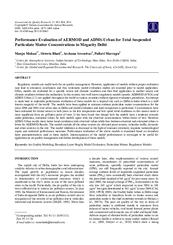 (PDF) Performance Evaluation of AERMOD and ADMS-Urban for Total ...